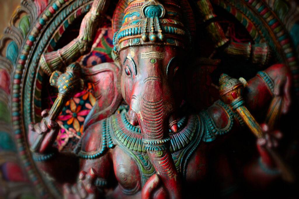 Detail of an old Ganesh sculpture. shuklam